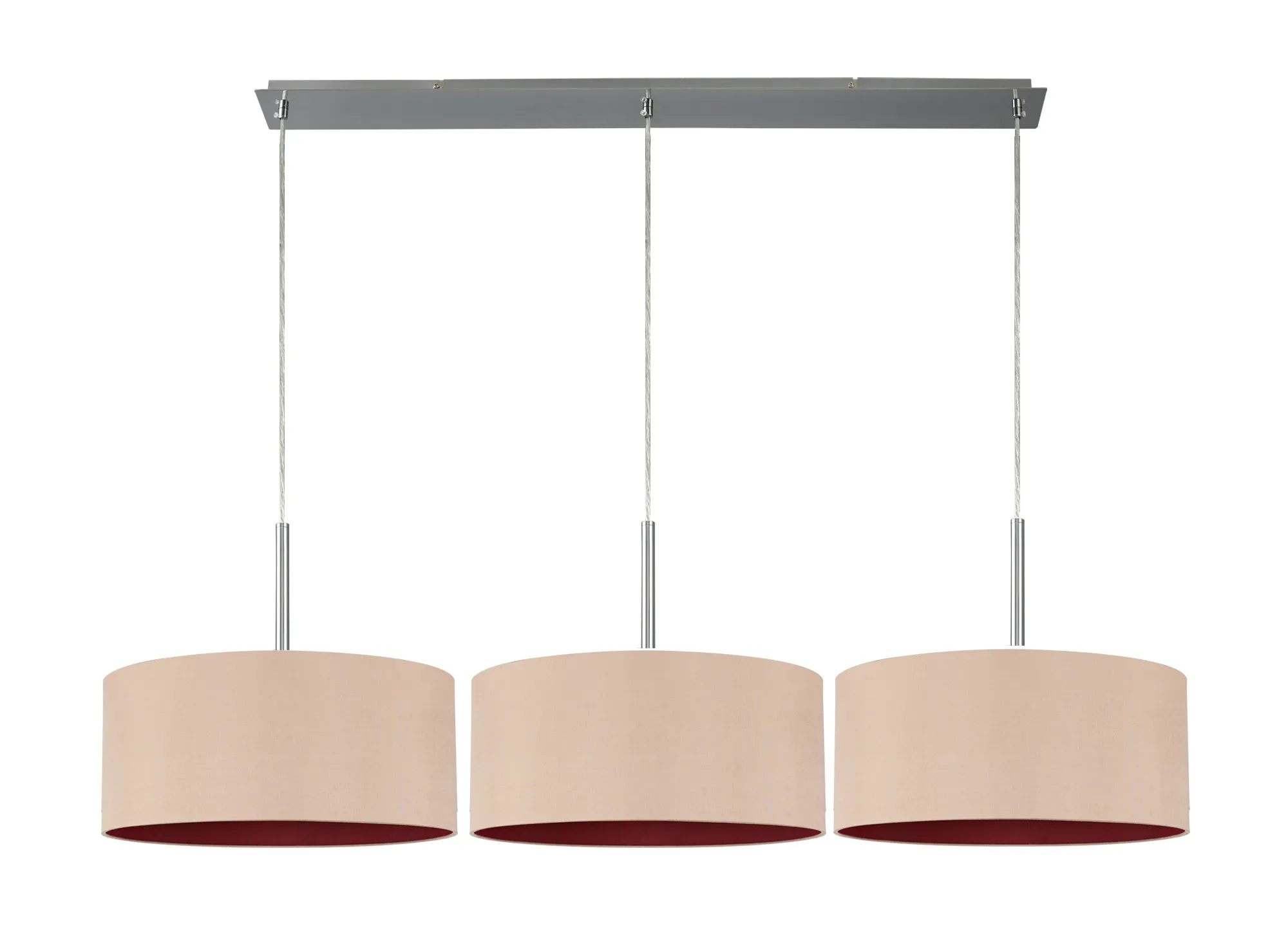 Baymont 40cm Shade 3 Light Pendant Polished Chrome, Antique Gold/Ruby DK0566  Deco Baymont CH AG